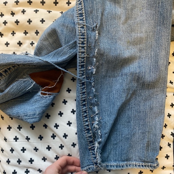 Handmade silver patch jeans size 34 mens STRAIGHT - Picture 4 of 5